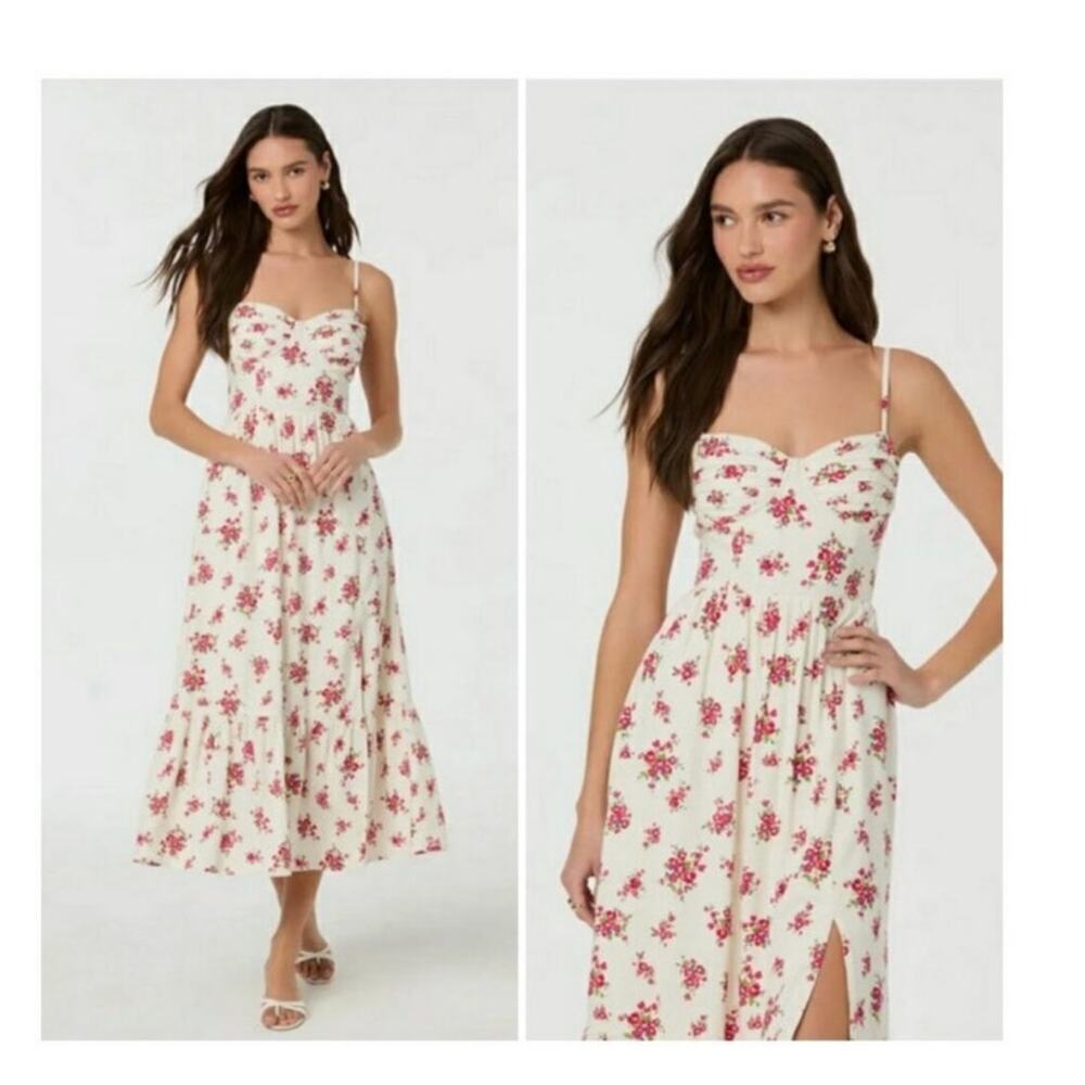 Astr pleated sweetheart floral red fit and flare sundress linen size large